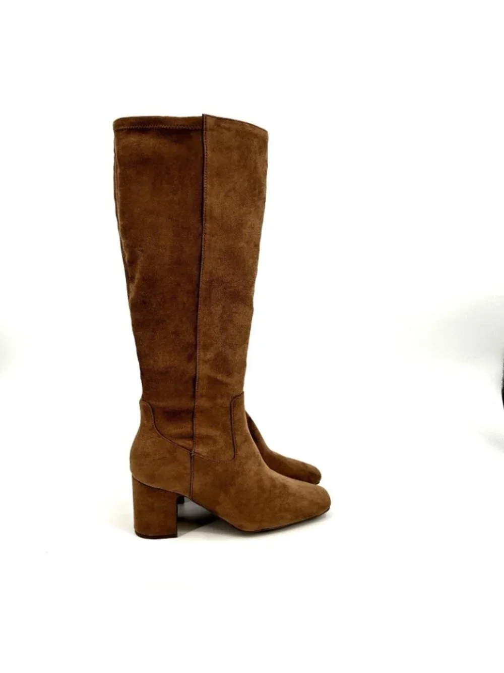 Anne Klein Toronto Knee High Boots Taupe Size 8 WC Faux Suede Square Toe Zip